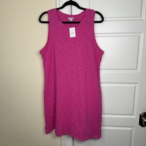 J. Crew Tank Dress Women's Medium Fuchsia Pink Slub Cotton Knit CA444 NEW
